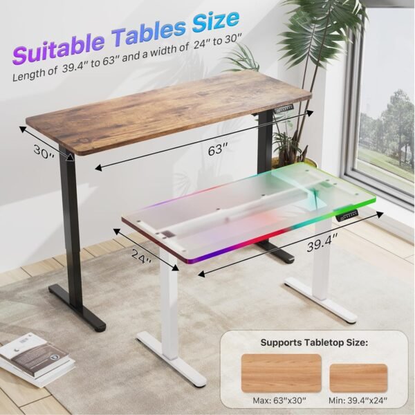 JYLH JOYSEEKER Estação de trabalho com moldura de mesa elétrica, pernas de mesa de pé ajustáveis em altura, base ergonômica para mesa de 99 a 160 cm, preta - Imagem 4
