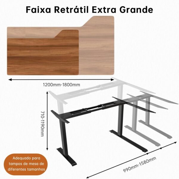 Em forma de L Mesa Eletrica Ajustavel, Estrutura para Mesa de pé Elétrica com Pernas de Mesa Ajustáveis em Altura Estrutura para Mesa de pé Sentada de até 119 cm - Imagem 3