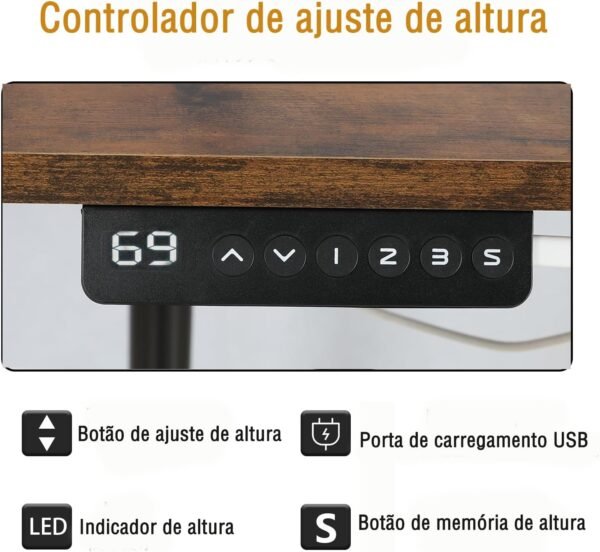 Barhoss Escrivaninhas,Mesa Elevatória Elétrica,Mesa ajustável 160 x76cm,Motor duplo, Mesa de escritório em casa,Altura ajustável, Gama de ajuste de altura 69-115cm - Imagem 3