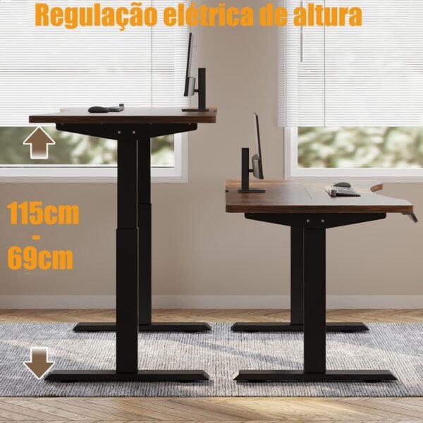 Barhoss Escrivaninhas,Mesa Elevatória Elétrica,Mesa ajustável 160 x76cm,Motor duplo, Mesa de escritório em casa,Altura ajustável, Gama de ajuste de altura 69-115cm - Imagem 4