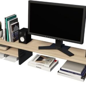 Suporte Para Monitor Elevado Mesa Home Office Setup Gamer Organizador MDP 100cm (Mel Pé Preto)
