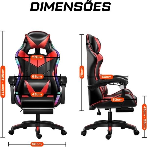 Cadeira Ergonômica Gamer com Iluminação RGB Suporte e Conforto para Escritório - Imagem 3