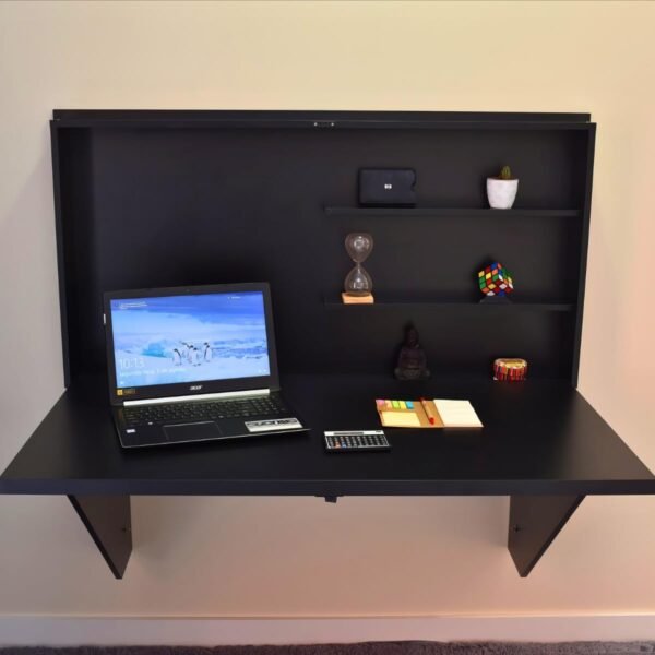 Mesa Home Office Escrivaninha Retrátil - Preto - Imagem 2
