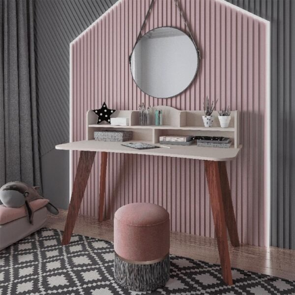 Escrivaninha com nichos SOFIA cor Off White/Cedro - Artely - Imagem 2