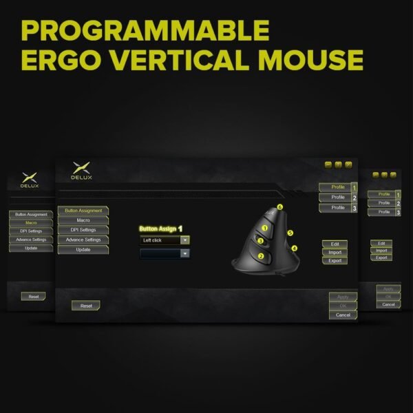DeLUX Mouse Ergonômico Vertical com Fio, 6 Btões Programáveis, 4200DPI, Clique Silencioso, Descanso Removível para as Mãos, Reduz a Dor no Pulso e o Túnel do carpo (M618XU-Preto) - Imagem 4