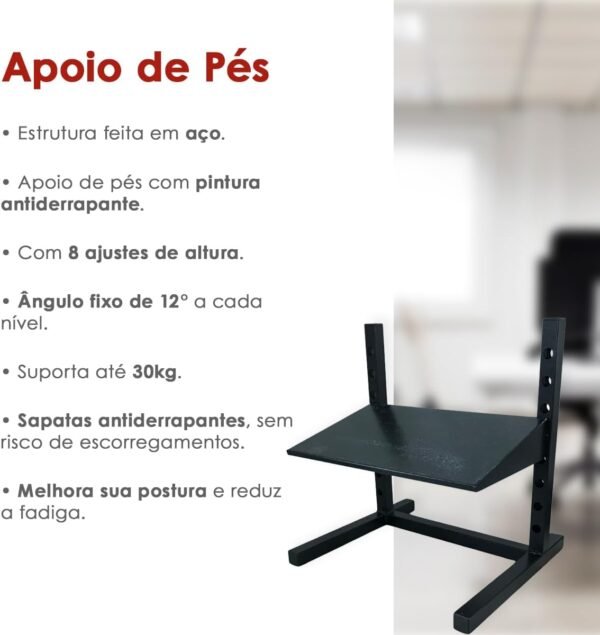 Apoio de Pé Ergonômico em Aço Preto com 8 Níveis de Regulagem – Conforto, Estabilidade e Postura Correta - Escritex - Imagem 3