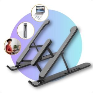 Suporte Notebook Ajustável Base Tablet Netbook Ergonômico Dobrável Regulável Leve Apoio Universal (Cinza/Preto)