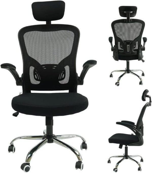 Cadeira Ergonômica Eurynom, Giratória, para Escritório e Home Office, com Encosto Reclinável, Braços Pivotantes, Apoio de Cabeça, Apoio Lombar (Preta) - Imagem 3