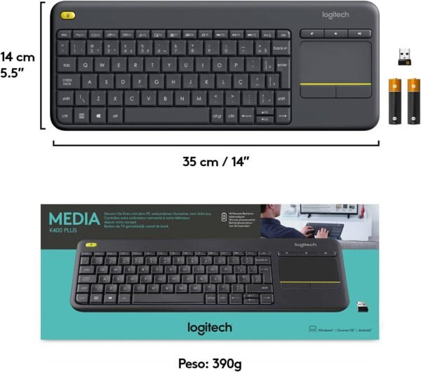 Teclado sem fio Logitech K400 Plus TV com Controle Easy Media e Touchpad Integrado, Conexão USB Unifying e Layout ABNT2 - Imagem 3