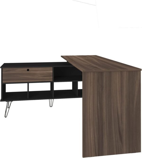 Escrivaninha em L Estilo Industrial Dubai, Pés de Metal, Preto com Ipê, Artany - Imagem 12