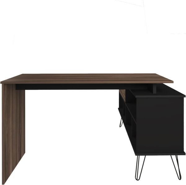 Escrivaninha em L Estilo Industrial Dubai, Pés de Metal, Preto com Ipê, Artany - Imagem 14