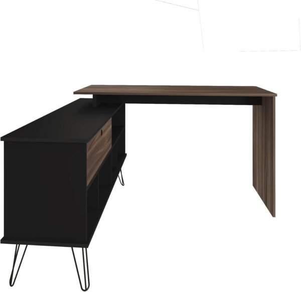 Escrivaninha em L Estilo Industrial Dubai, Pés de Metal, Preto com Ipê, Artany - Imagem 15
