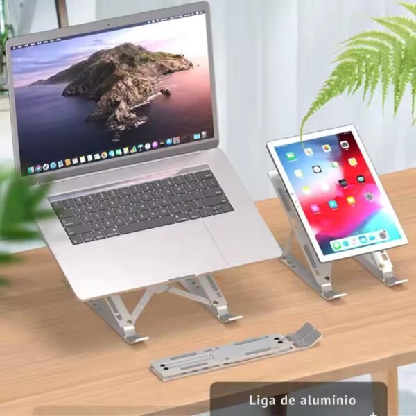 Suporte De Alumínio Para Notebook Ajustável Com 6 Ângulos Ajustáveis - Dobrável E Ergonômico Para Desktop Portátil Compatível Com Macbook, Ipad, Hp, Dell, Lenovo, Samsung (ETC) 10-17" - Premium - Imagem 3