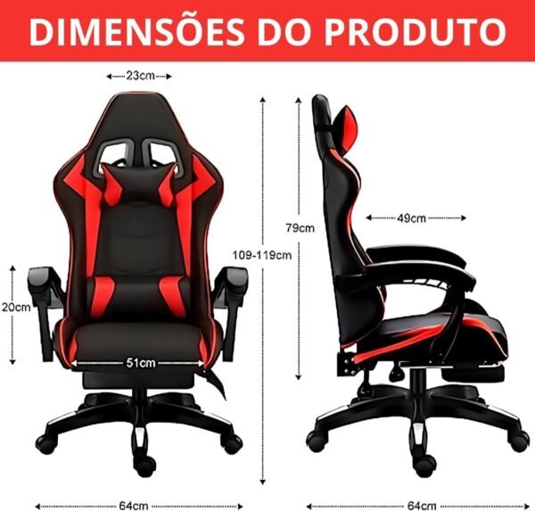 Cadeira Gamer Ergonômica Reclinável em Couro Sintético – Vermelha e Preta, Confortável com Apoio de Braço, Ajuste de Altura, Ideal para Jogos, Escritório e Home Office - Imagem 3