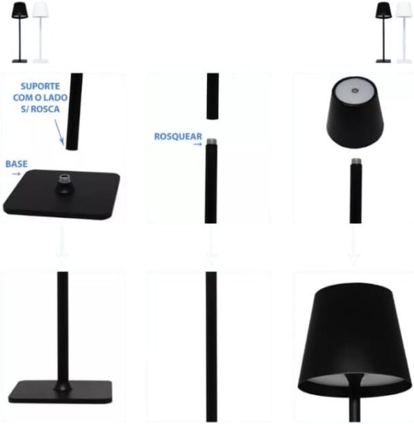 Luminária Abajur Mesa LED Touch Sem Fio Recarregável - Preto - Imagem 7