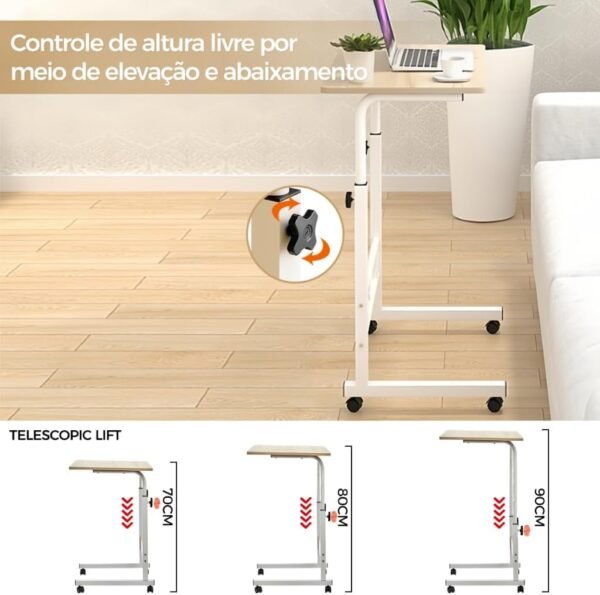 Mesa Mesinha Notebook Com Altura Regulavel e Rodinhas Tablet Cama Sofá Ajustavel(preto) - Imagem 3
