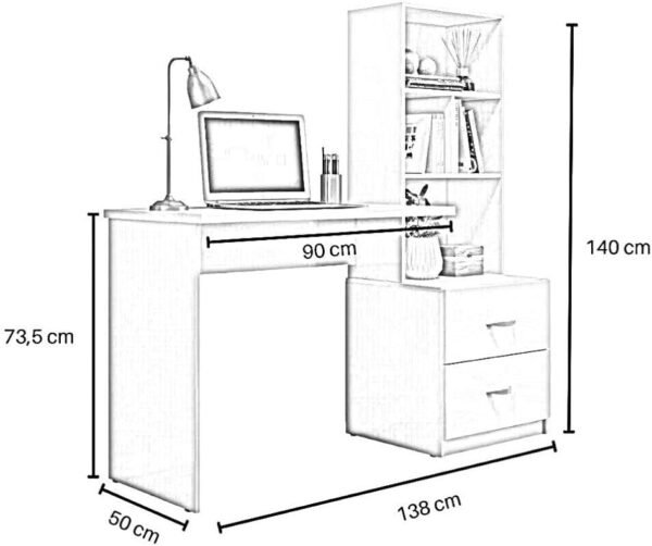 Mesa de Escritório Cristal com Estante e Gaveteiro, Estilo Moderno, para Home Office, Preto - Imagem 3