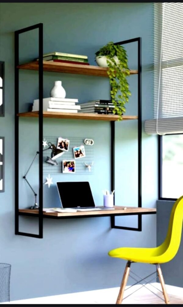 escrivaninha industrial com prateleiras, mesa escritorio, home office, mesa game. - Imagem 2