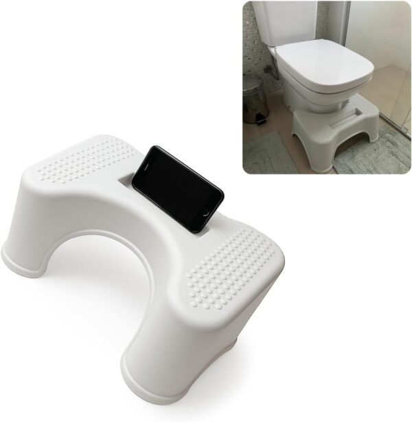 Banquinho Vaso Sanitário Banco de Cócoras Ergonômico Apoio para Pé Privada Banheiro Com Suporte de Celular e Antiderrapante Ergonômico - Imagem 3