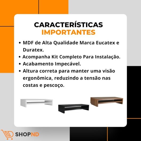 Suporte de Monitor Mdf Ergonômico Com Nicho Elevado Mesa Home Office Setup Gamer Organizador (Branco) - Imagem 4