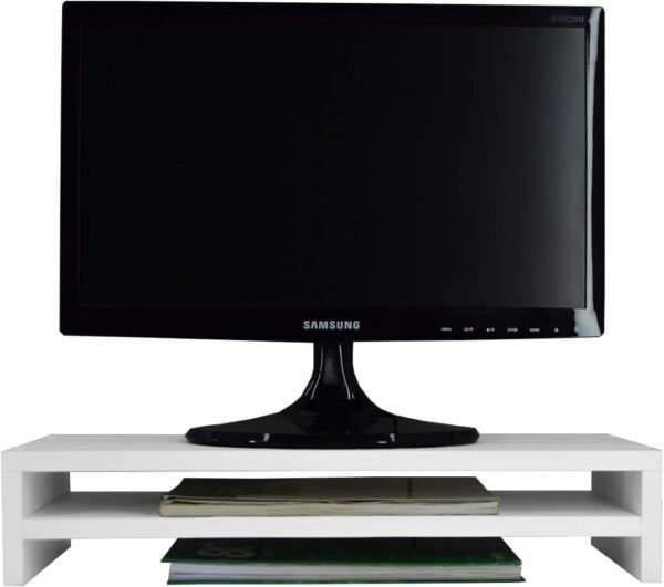 Suporte de Monitor Mdf Ergonômico Com Nicho Elevado Mesa Home Office Setup Gamer Organizador (Branco) - Imagem 7