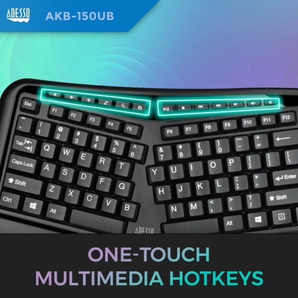 Adesso AKB-150UB Este teclado oferece aos usuários dois dispositivos avançados de entrada com design ergonômico e - Imagem 7