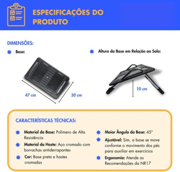 Apoio de Pé Ergonômico Ajustável Anti Derrapante NR17 Preto - Imagem 2
