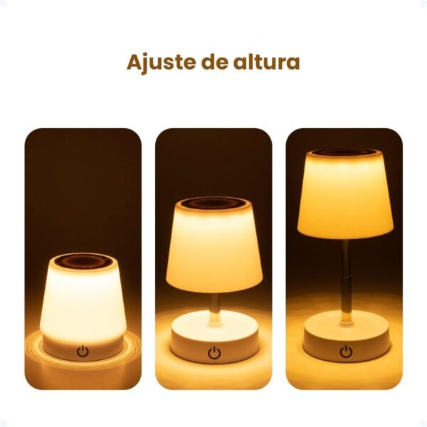 Abajur De Mesa Quarto Criado Mudo LED Luz Amarela Touch Sem Fio Recarregável Classica - Imagem 5