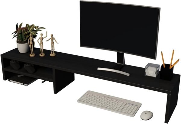 Suporte Organizador para Monitor de Computador, Prateleiras Ajustáveis, Preto - Imagem 3