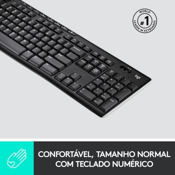 Teclado sem fio Logitech K270 com 8 Teclas Multimídia, Conexão USB, Pilhas Inclusas e Layout ABNT2 - Compatível com PC e Notebook. - Imagem 3