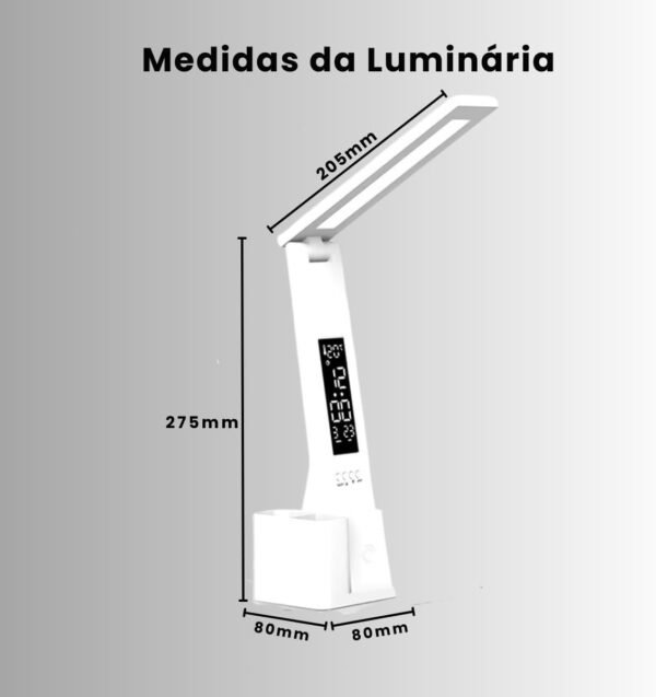Luminária LED de Mesa para Leitura com Relógio Digital e Porta Canetas, Luminária Multifuncional com Ângulo Ajustável e Controle de Luz, Estudo, Dormitório, Escritório, Quarto, Decoração - Imagem 3