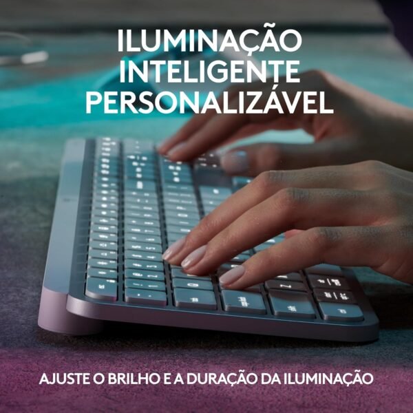 Teclado sem fio Logitech MX Keys S com Clique Silencioso, Teclas Programáveis, Iluminação Inteligente, Conexão Bluetooth ou Receptor USB Logi Bolt e Bateria Recarregável - Cinza Claro - Imagem 4
