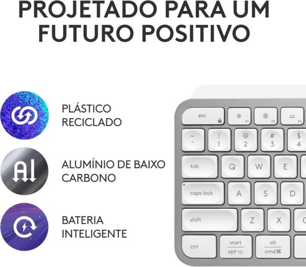 Teclado sem fio Logitech MX Keys S com Clique Silencioso, Teclas Programáveis, Iluminação Inteligente, Conexão Bluetooth ou Receptor USB Logi Bolt e Bateria Recarregável - Cinza Claro - Imagem 5
