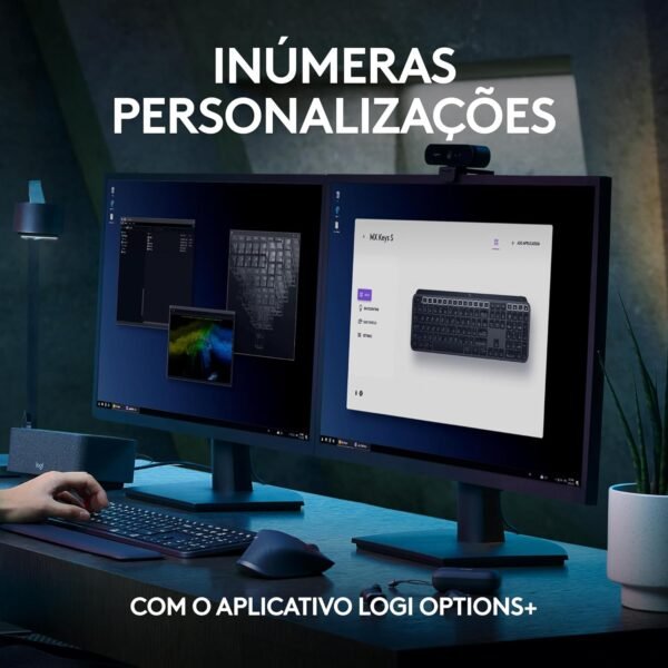 Teclado sem fio Logitech MX Keys S com Clique Silencioso, Teclas Programáveis, Iluminação Inteligente, Conexão Bluetooth ou Receptor USB Logi Bolt e Bateria Recarregável - Cinza Claro - Imagem 7