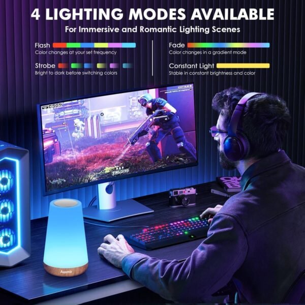 Luminária de Mesa LED Toque & Controle Remoto - Regulável, RGB 13 Cores, 5 Níveis de Brilho, Recarregável, Portátil - Lâmpada de Cabeceira USB, Abajur Infantil e para Quarto - Imagem 5