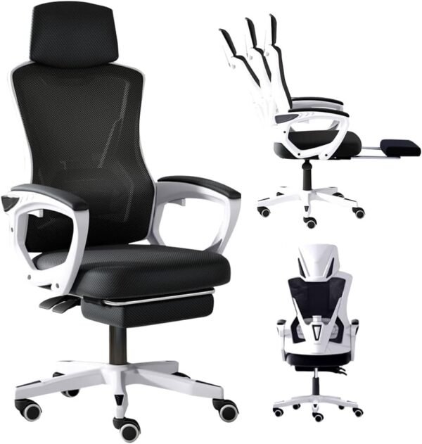 Cadeira de Escritório Ergonômica com Apoio para Pés, Encosto Reclinável, Assento Confortável, Design Moderno, Ideal para Home Office, Escritório e Gamer (Preto)