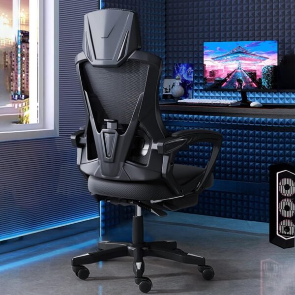 Cadeira de Escritório Ergonômica com Apoio para Pés, Encosto Reclinável, Assento Confortável, Design Moderno, Ideal para Home Office, Escritório e Gamer (Preto) - Imagem 2