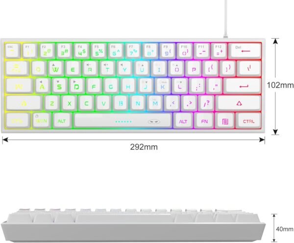 MageGee Mini teclado 60% para jogos, teclado retroiluminado RGB 61 teclas ultracompacto, teclado ergonômico à prova d'água TS91 para computador, Mac, PS4, Xbox ONE gamer (branco) - Imagem 6