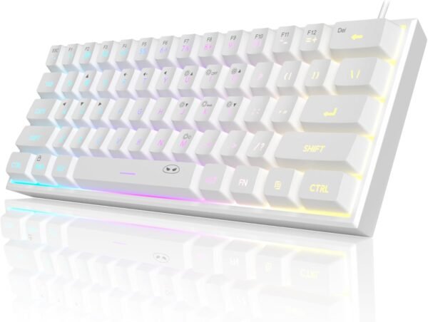 MageGee Mini teclado 60% para jogos, teclado retroiluminado RGB 61 teclas ultracompacto, teclado ergonômico à prova d'água TS91 para computador, Mac, PS4, Xbox ONE gamer (branco) - Imagem 7