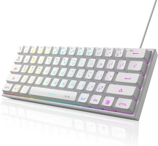 MageGee Mini teclado 60% para jogos, teclado retroiluminado RGB 61 teclas ultracompacto, teclado ergonômico à prova d'água TS91 para computador, Mac, PS4, Xbox ONE gamer (branco) - Imagem 8