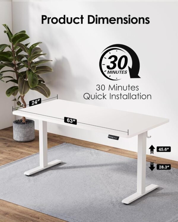 TIQLAB Mesa de pé 160 x 61 cm, altura elétrica ajustável com placa de emenda, mesa de apoio, para escritório em casa, branca - Imagem 3