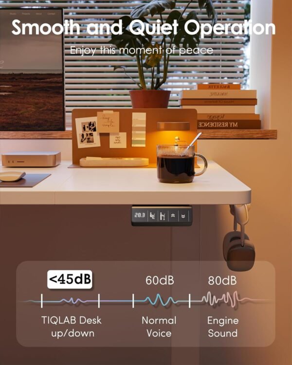 TIQLAB Mesa de pé 160 x 61 cm, altura elétrica ajustável com placa de emenda, mesa de apoio, para escritório em casa, branca - Imagem 6