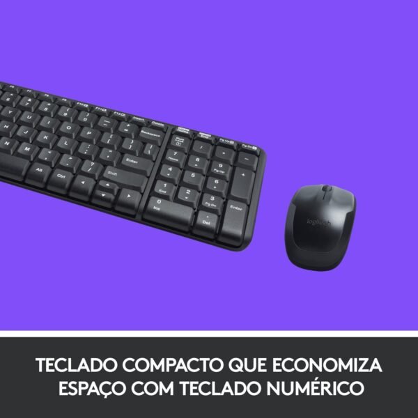 Combo Teclado e Mouse sem fio Logitech MK220 com Design Compacto, Conexão USB, Pilhas Inclusas e Layout ABNT2 - Imagem 3