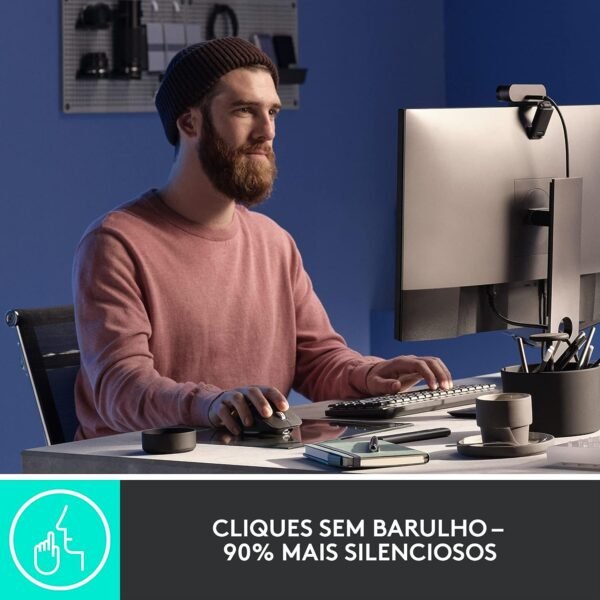 Mouse sem fio Logitech MX Master 3S com Sensor Darkfield para Uso em Qualquer Superfície, Design Ergonômico, Clique Silencioso, Conexão USB ou Bluetooth - Cinza Claro - Imagem 3