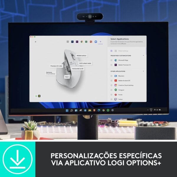 Mouse sem fio Logitech MX Master 3S com Sensor Darkfield para Uso em Qualquer Superfície, Design Ergonômico, Clique Silencioso, Conexão USB ou Bluetooth - Cinza Claro - Imagem 7