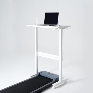 YILIFT Mesa de pé não elétrica com elevação automática, sem puxadores ou manivela, sem fio, rolamento e móvel, ótima para andar, altura ajustável 71 a 119 cm, tamanho de mesa 70 x 30 cm, cor branca