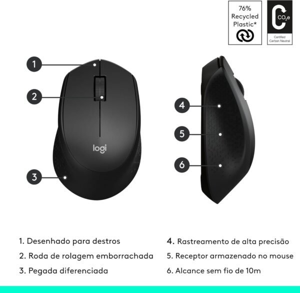 Mouse sem fio Logitech M280 com Conexão USB e Pilha Inclusa - Preto - Imagem 6