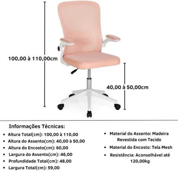 Cadeira de Escritório Mônaco Base Giratória (Rosa) - Imagem 2