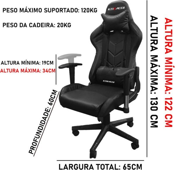 Cadeira Gamer Escritório Ergonômica Giratória Massageadora (Preta) - Imagem 2