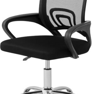 Cadeira de Escritório Secretária Giratória com Encosto Arco Confortável em Malha Respirável, Preta, Base Cromada, 5 Rodinhas, Home Office